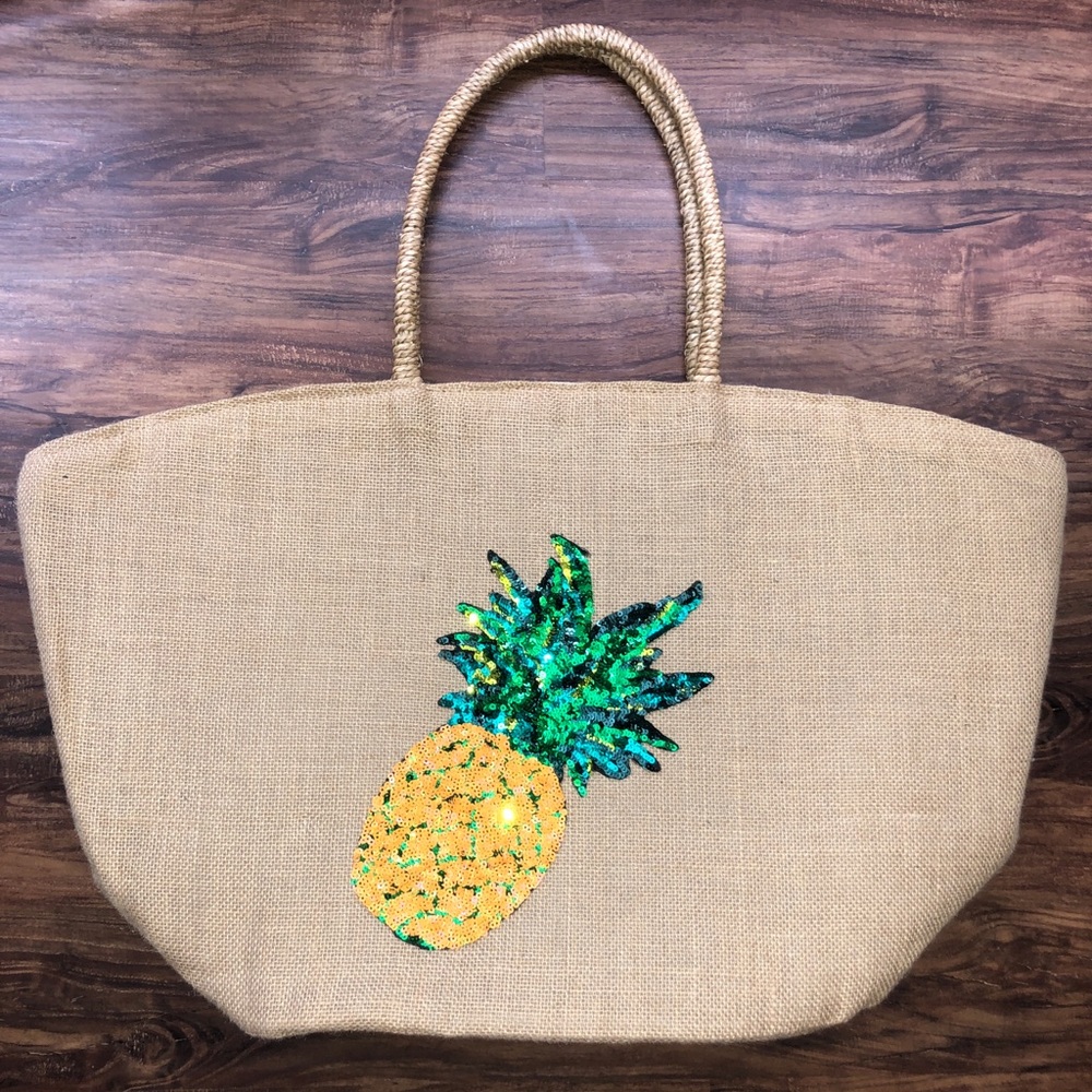 ❗️NEW 🚫🏷 Pineapple Burlap Beach Tote